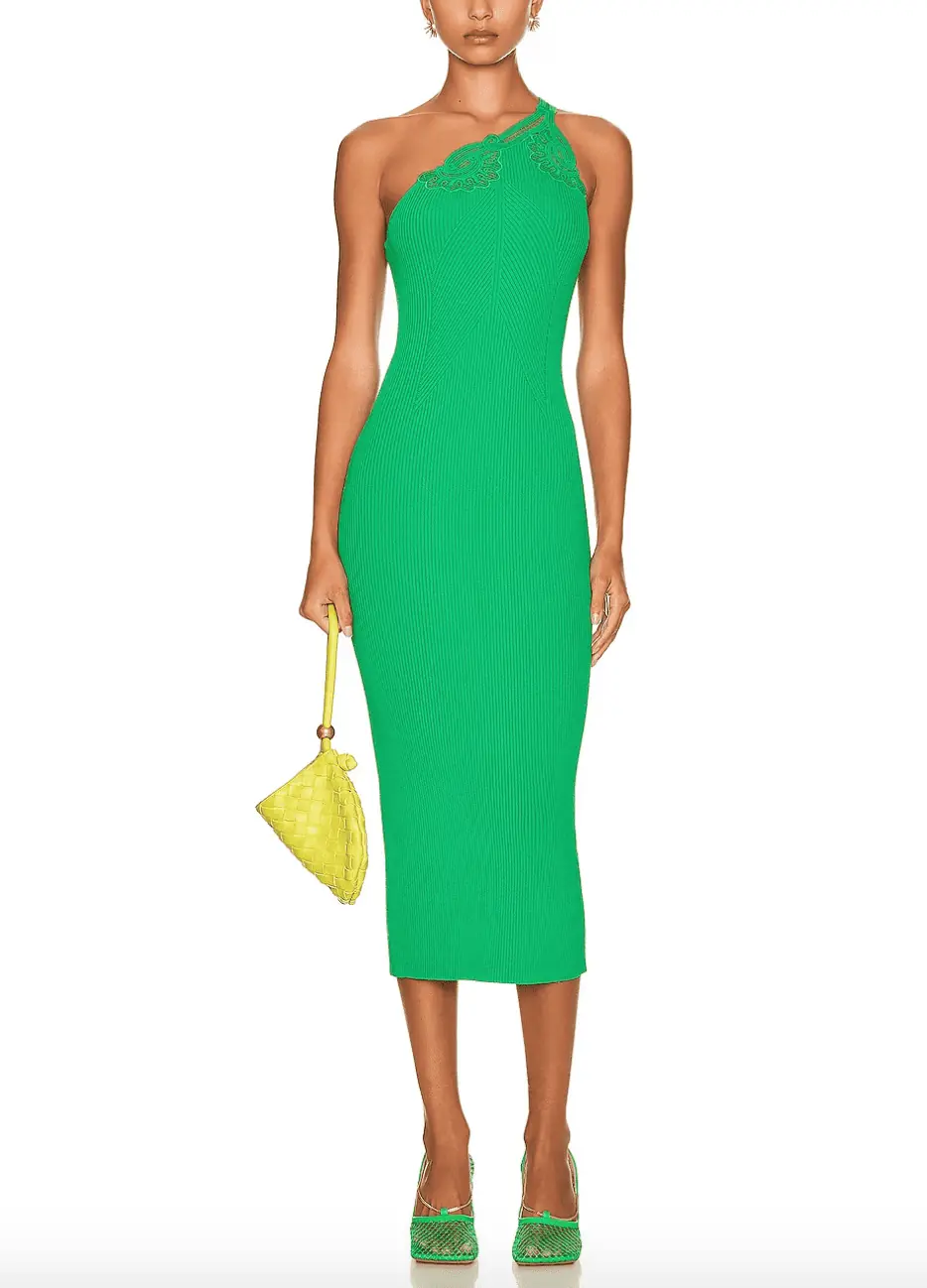 Emily Simpson's Green Lace One Shoulder Dress
