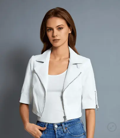 Heather Dubrow's White Short Sleeve Leather Jacket