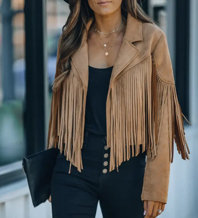 Jennifer Pedranti's Tan Suede Fringe Jacket