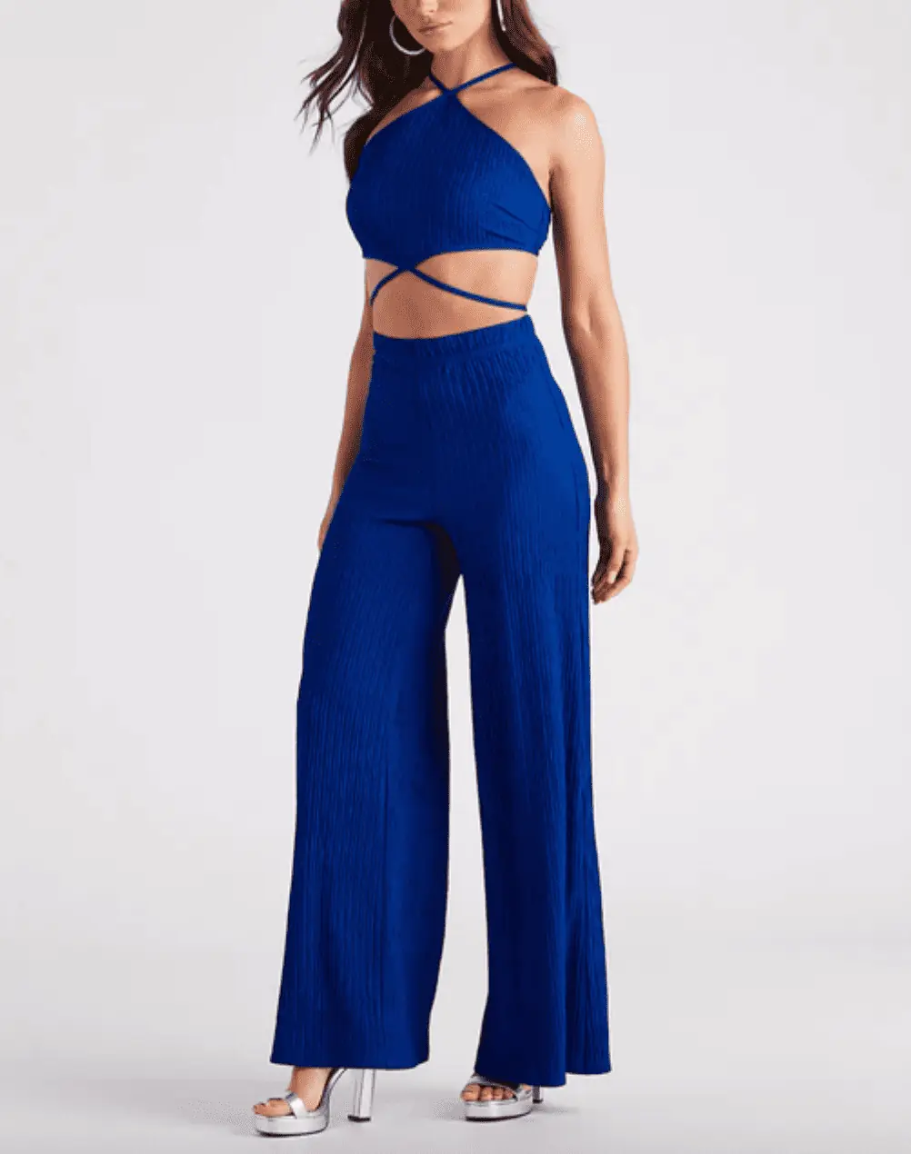 Melissa Gorga's Blue Strappy Crop Top and Pant Set