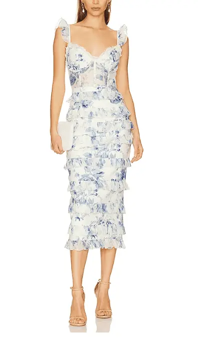 Rachel Fuda's Blue and White Floral Ruffle Dress