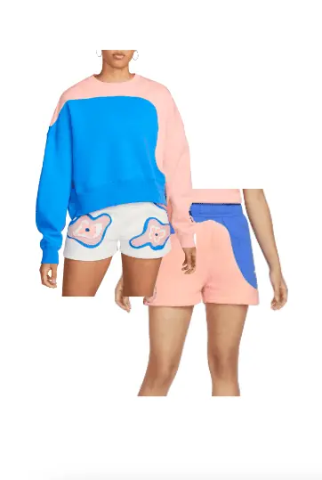 Sanya Richards-Ross' Peach and Blue Colorblock Sweatshirt and Shorts