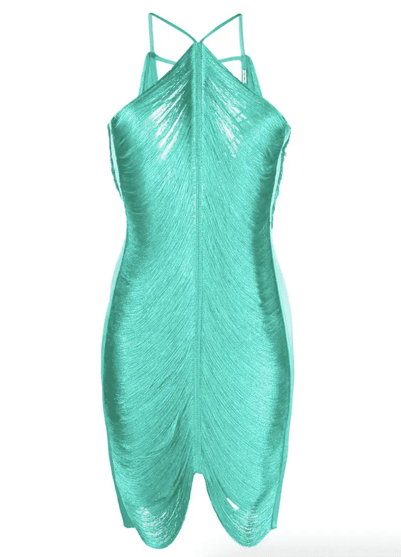 Ariana Madrix's Green Draped Fringe Dress