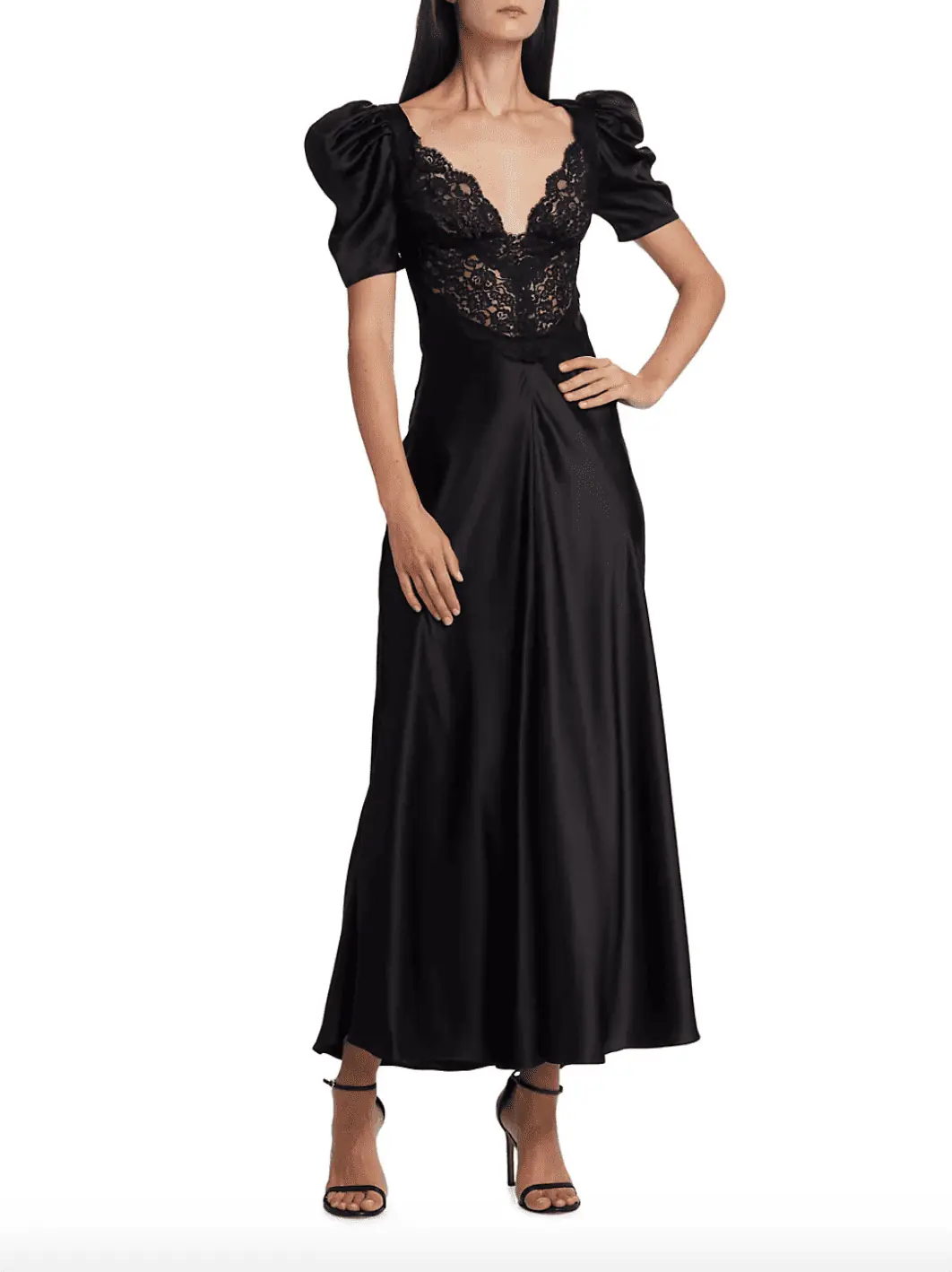 Brynn Whitfield's Black Satin Lace Puff Sleeve Dress