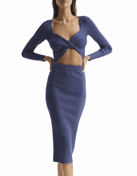 Emily Simpsons Blue Twist Front Cutout Dress