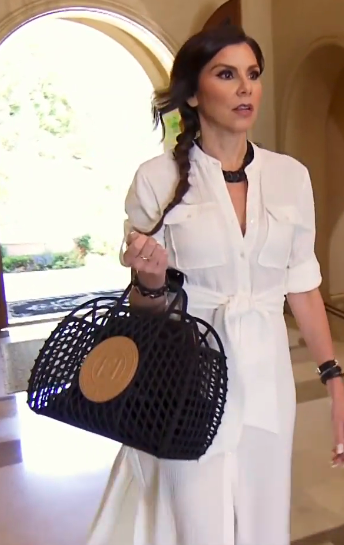 Heather Dubrow's White Maxi Shirt Dress and Black Basket Bag