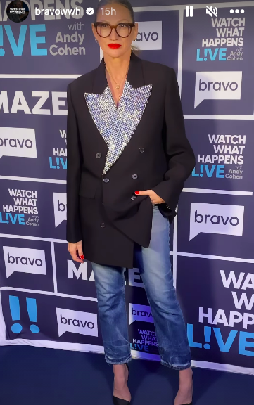 Jenna Lyon's Black Crystal Embellished Blazer on Watch What Happens Live