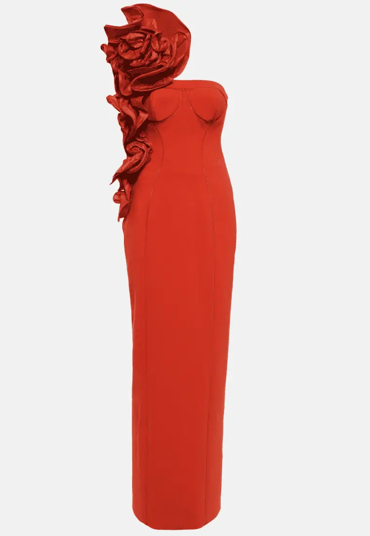 Jessel Taank's Red One Shoulder Ruffled Confessional Look
