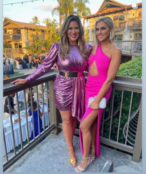 Emily Simpson's Pink Metallic Draped Dress