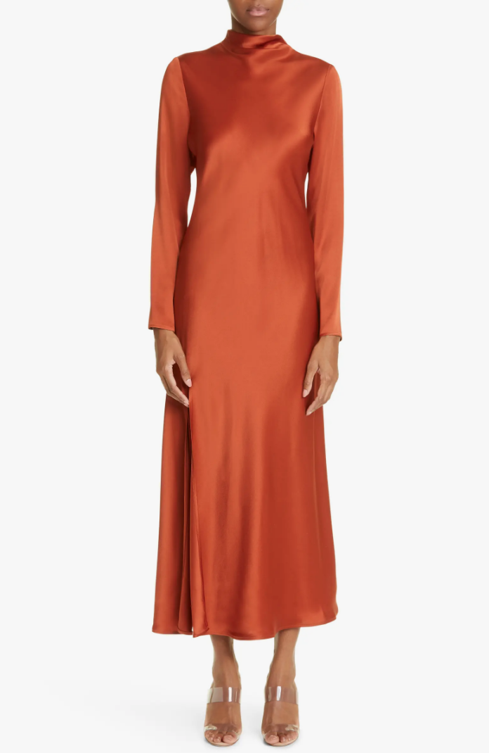 Jessel Taank's Orange Satin Maxi Dress