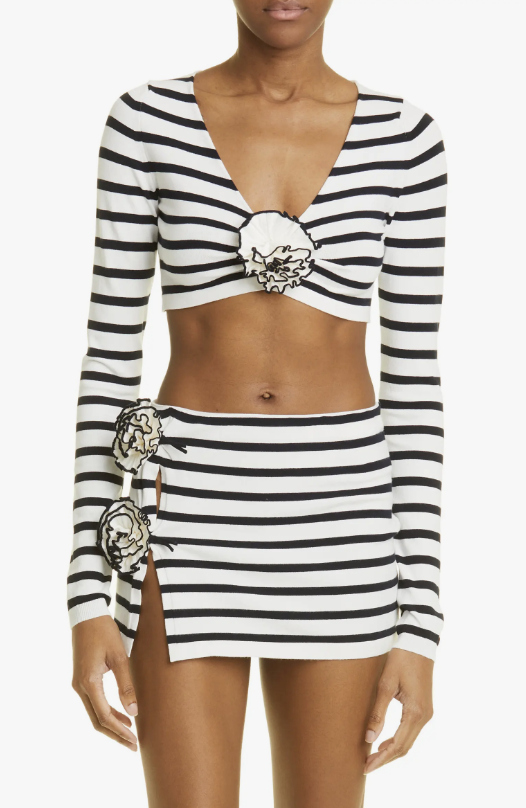 Jessel Taank's Striped Flower Applique Crop Top