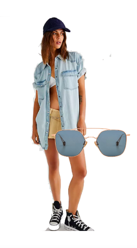 Katie Maloney's Denim Shirt and Sunglasses