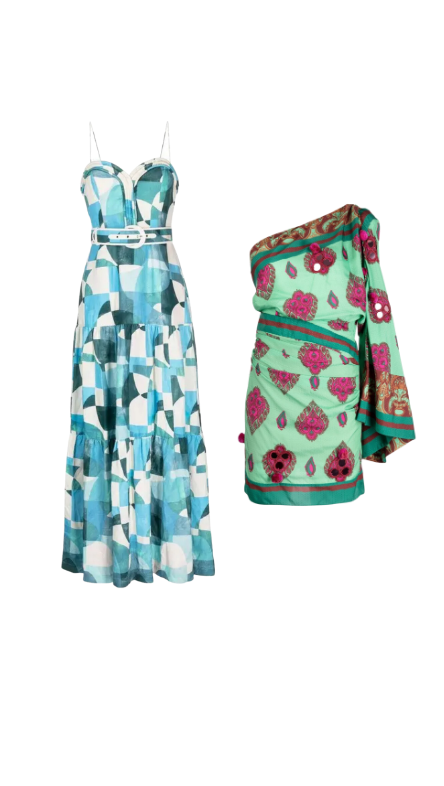 Madison LeCroy's Blue and Green Printed Maxi Dress