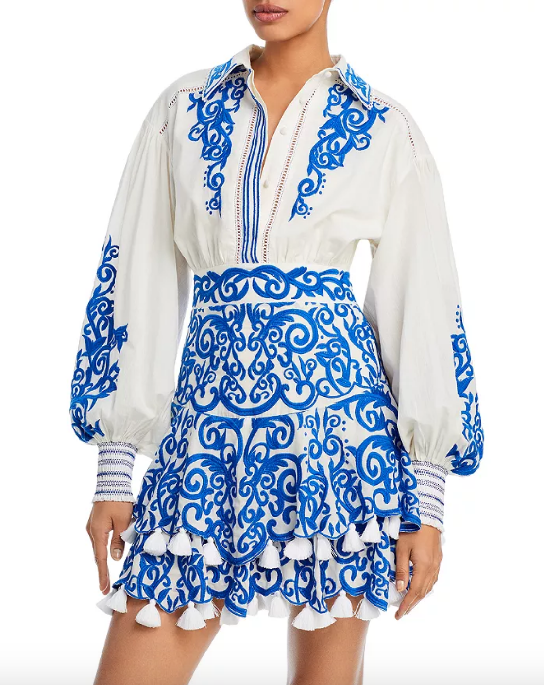Rachel Fuda's White and Blue Embroidered Shirt Dress