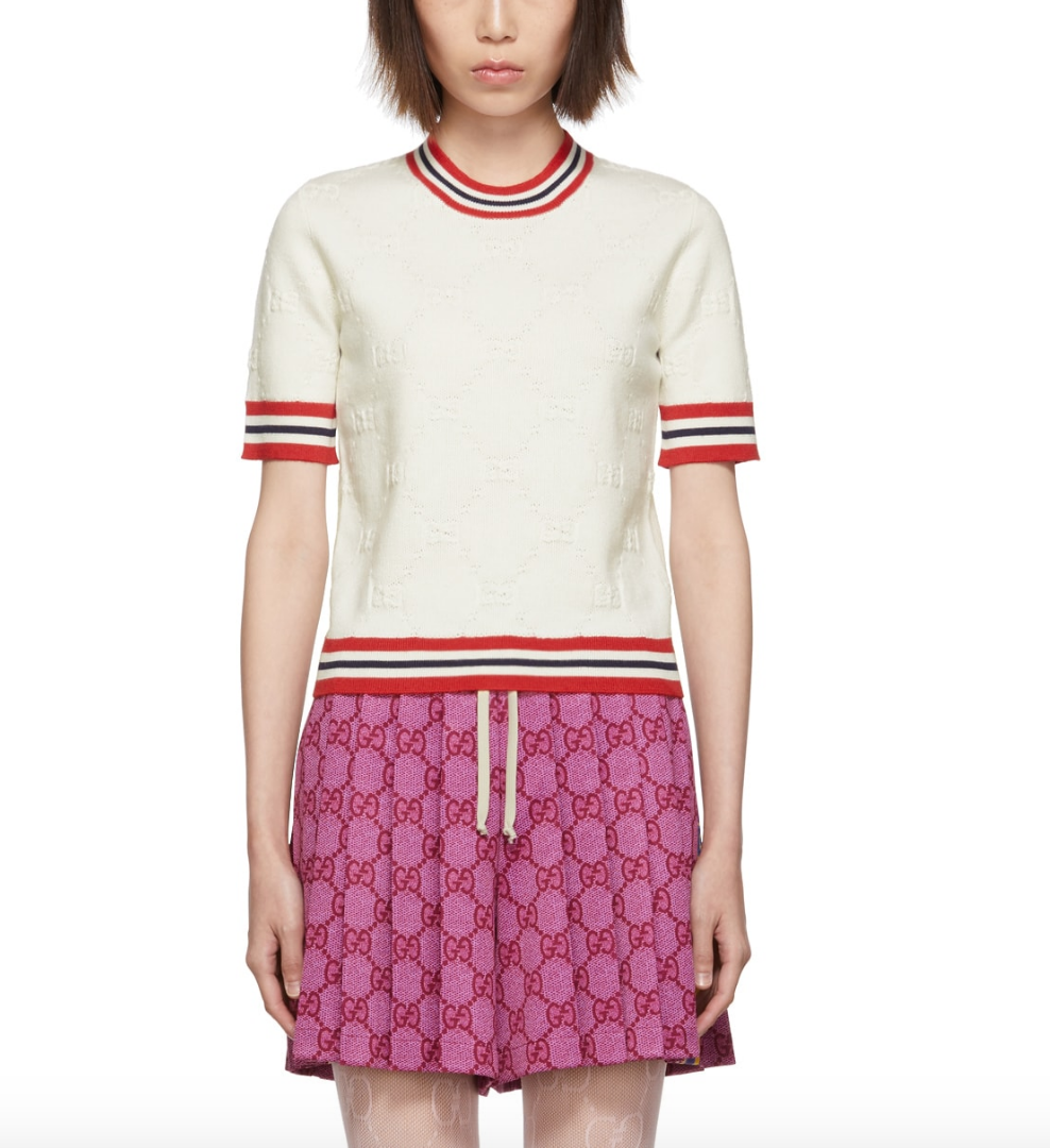 Shannon Beador's White Striped Short Sleeve Sweater