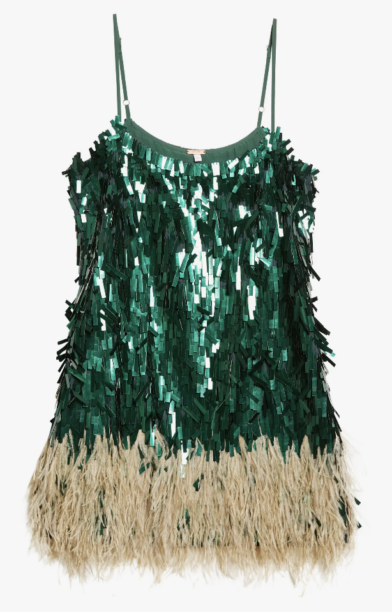 Ubah Hassan's Green Sequin and Feather Dress