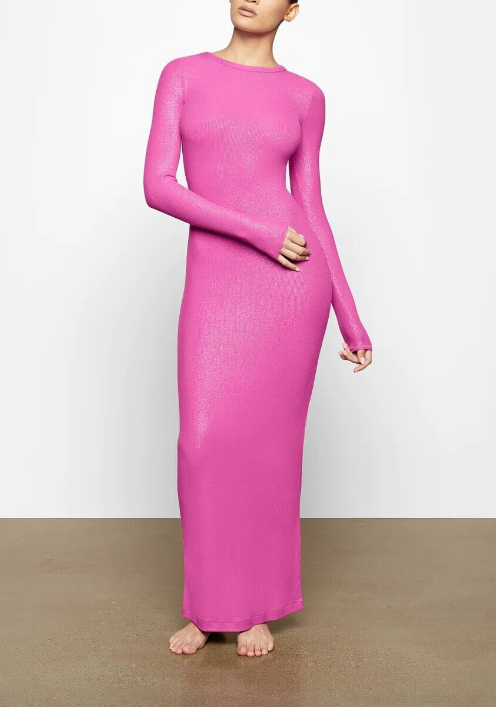 Ubah Hassan's Pink Metallic Knit Maxi Dress