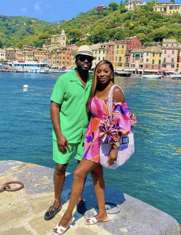 Wendy Osefo's Printed Off The Shoulder Dress