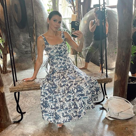 Heather Dubrow's Blue and White Printed Dress