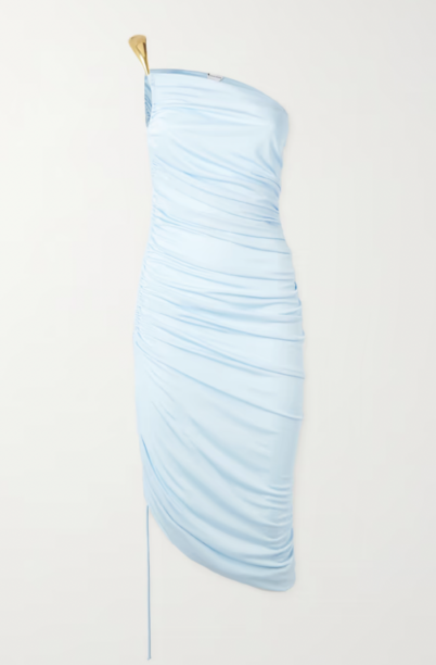 Heather Gray's Blue One Shoulder Confessional Dress