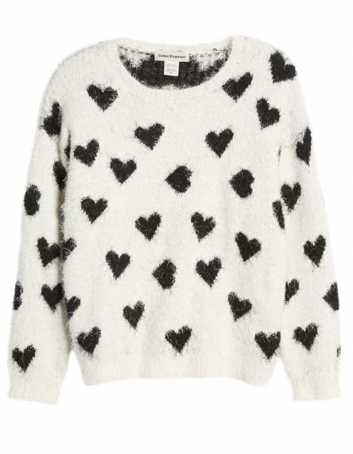 Jennifer Pedranti's White and Black Heart Sweater