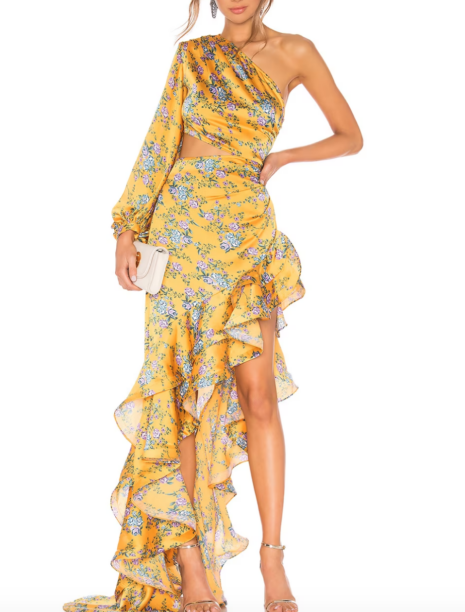Leva Bonaparte's Yellow Floral One Shoulder Dress