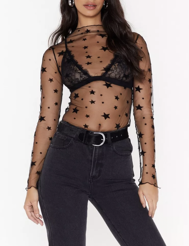 Lisa Barlow's Black Mesh Star Top