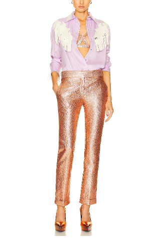 Lisa Barlow's Lavender Fringe Shirt and Metallic Pants