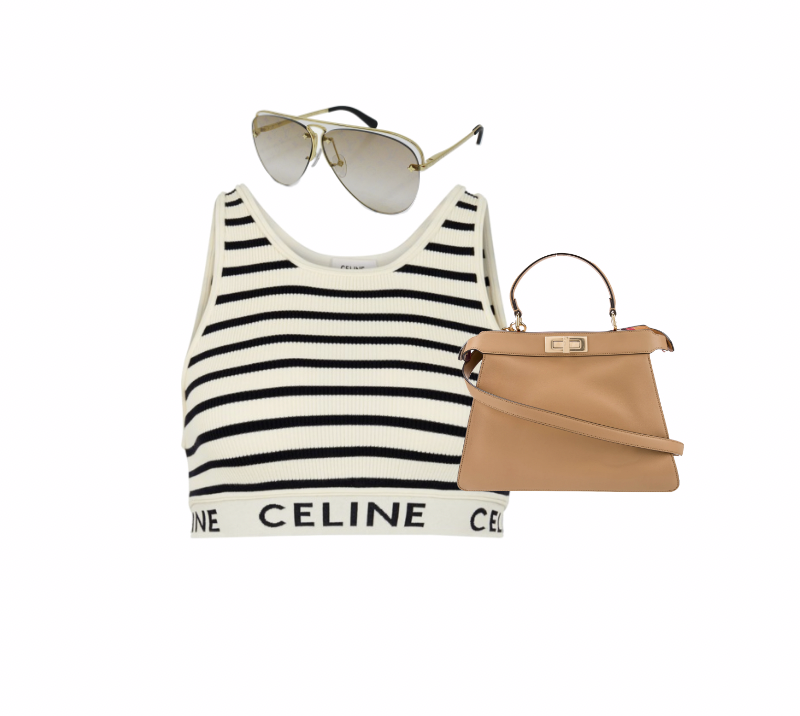 Lisa Barlow's Striped Cropped Celine Tank and Tan Bag