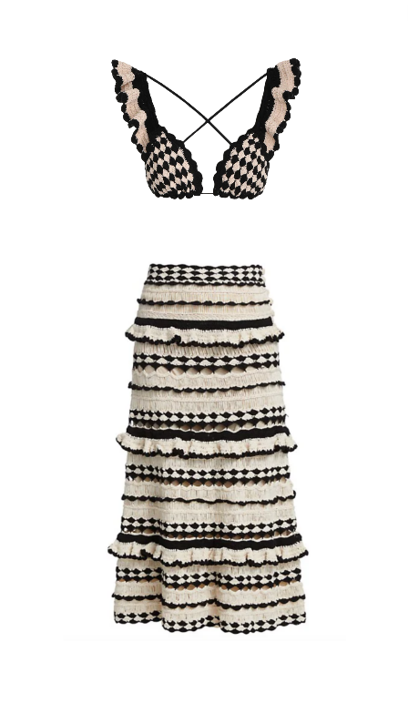 Sai De Silva's Black and White Striped Crochet Skirt Set