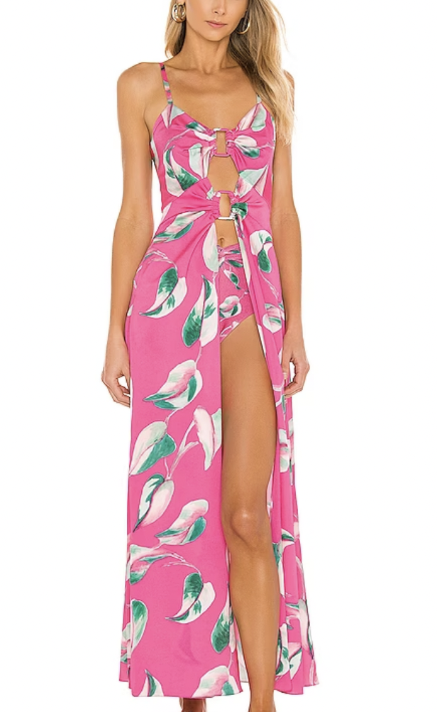 Tamar Judges Pink Floral Maxi Cover Up Dress