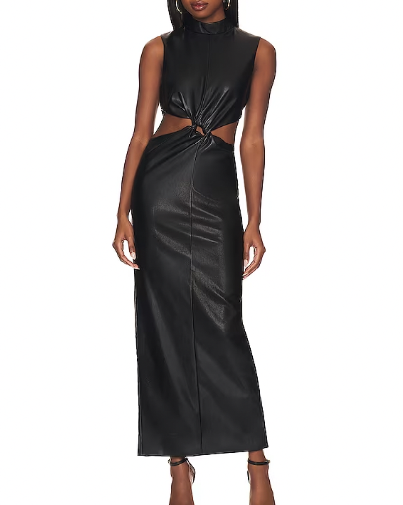 Taylor Armstrong's Black Leather Cutout Maxi Dress