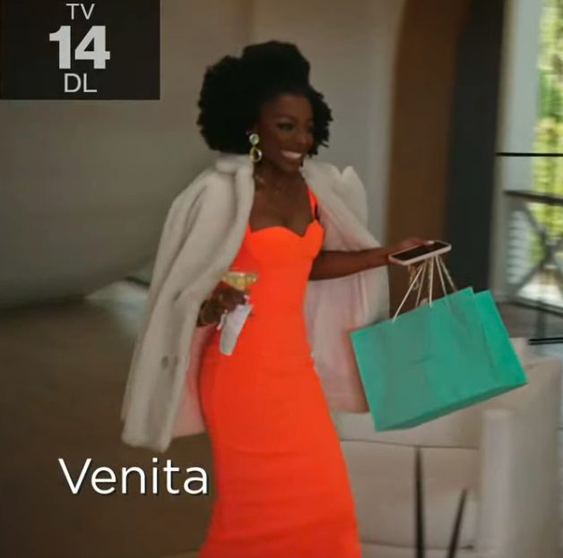 Venita Aspen's Neon Orange Dress and Earrings