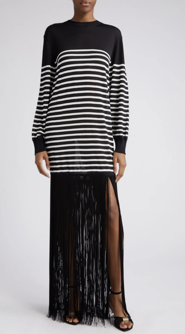 Erin Lichys Striped Fringe Sweater Dress