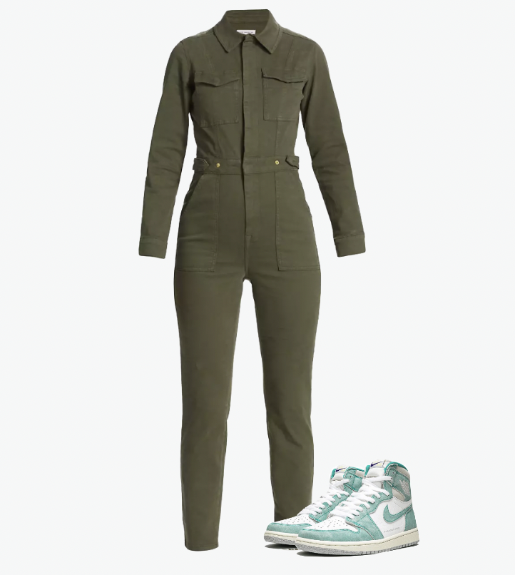 Heather Gray's Green Jumpsuit and Nike Sneakers