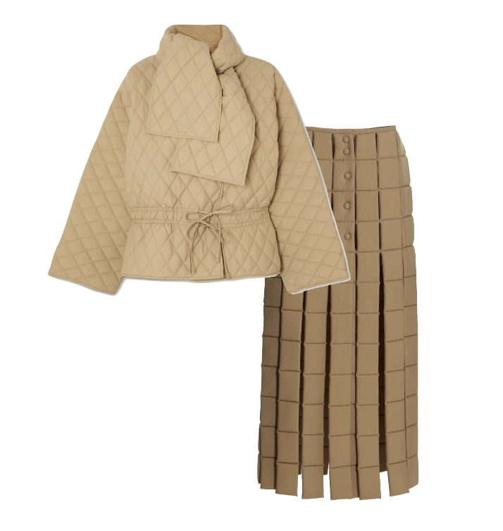 Mary Cosby's Tan Padded Puffer Jacket and Skirt