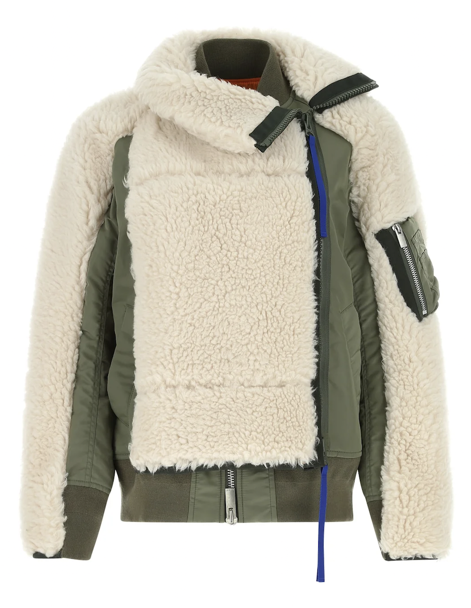 Sutton Stracke's White and Army Green Shearling Coat
