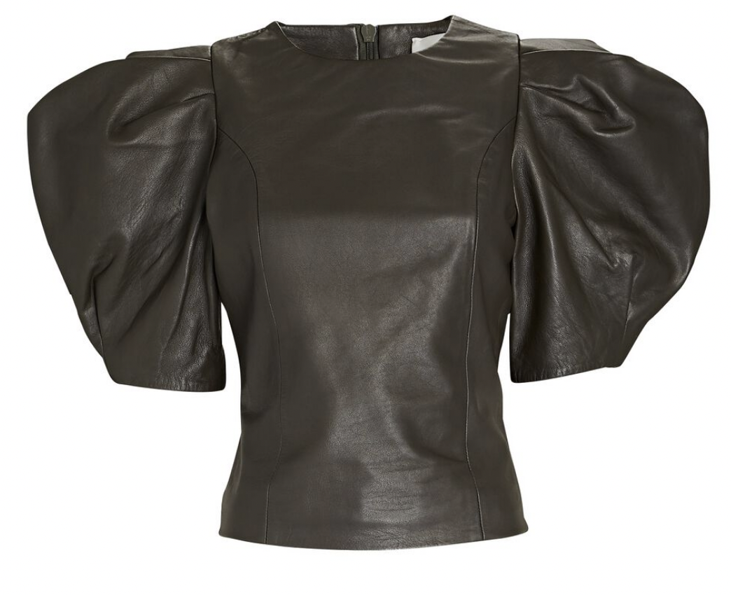 Angie Katseneva's Leather Puff Sleeve Top