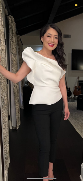 Crystal Kung Minoffs White Ruffle One Shoulder Top