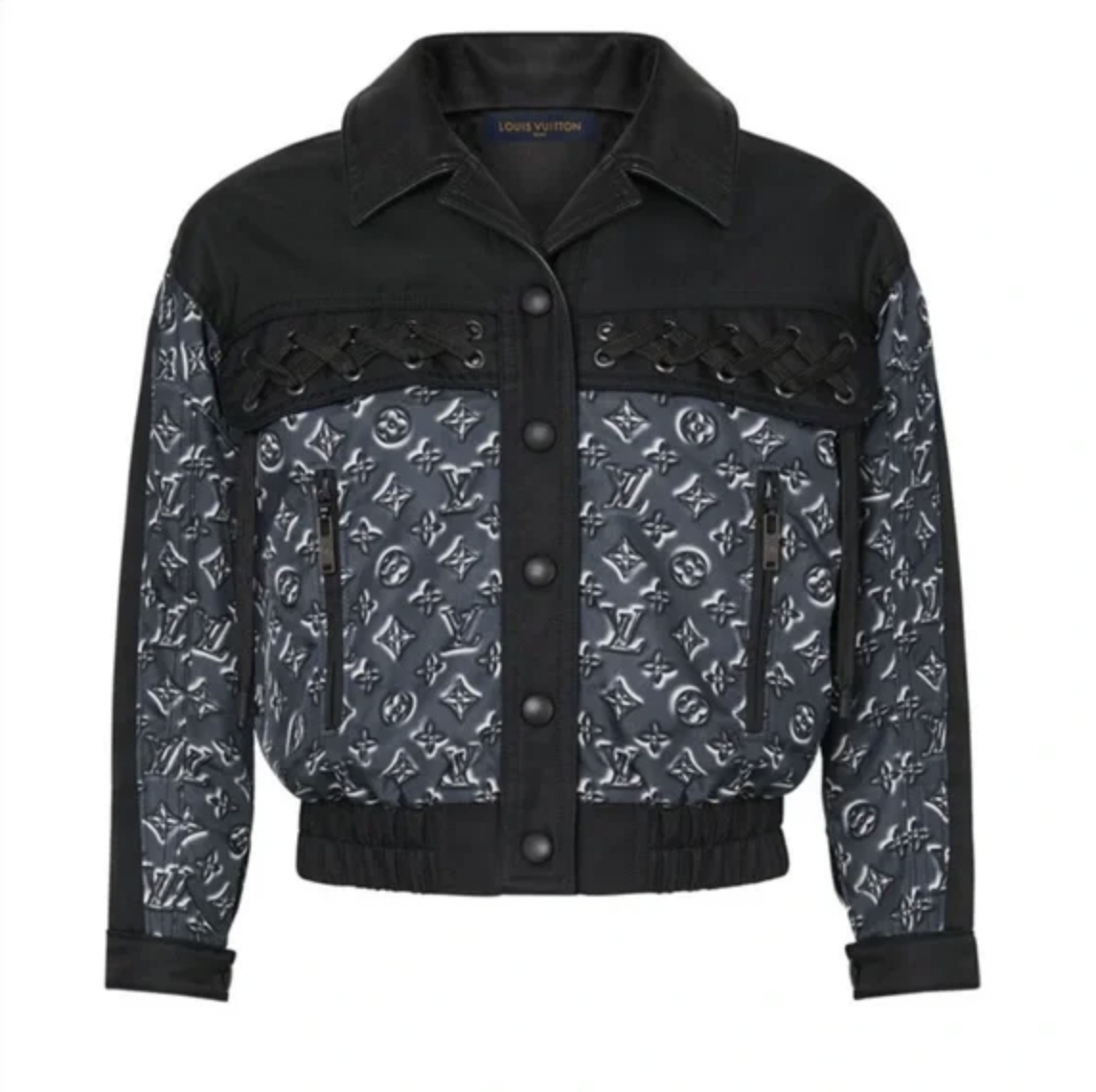 Dorit Kemsley's Black and Blue Cropped Logo Jacket