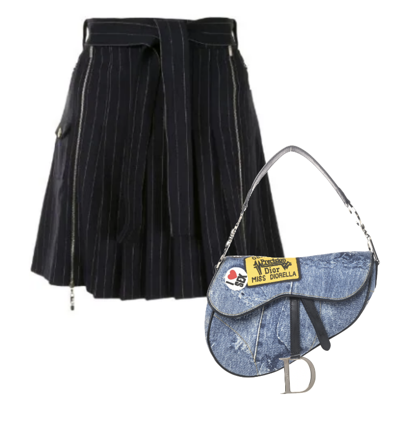 Dorit Kemsleys Pinstripe Skirt Suit and Bag