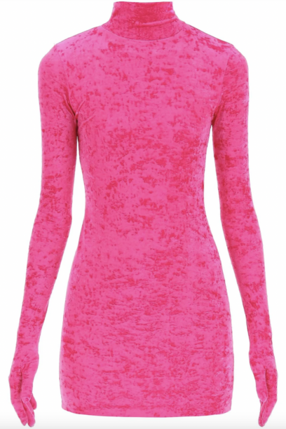 Erika Girardi's Pink Velvet Turtleneck Mini Dress