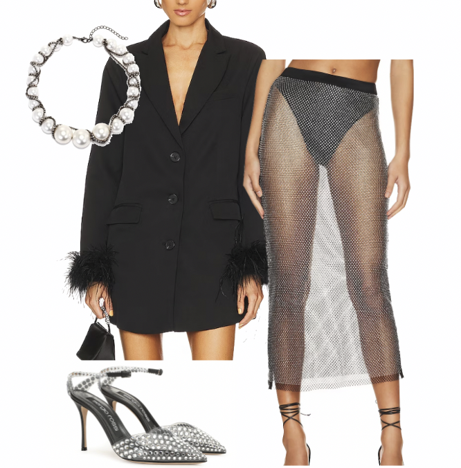 Garcelle Beauvais' Black Feather Blazer and Sequin Skirt