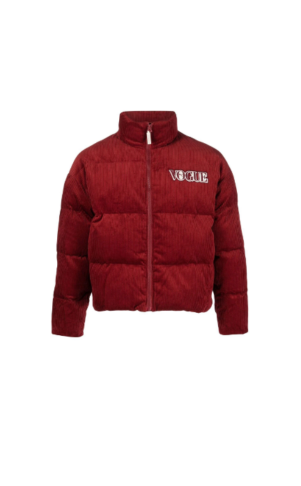 Garcelle Beauvais' Red Corduroy Cropped Puffer Jacket