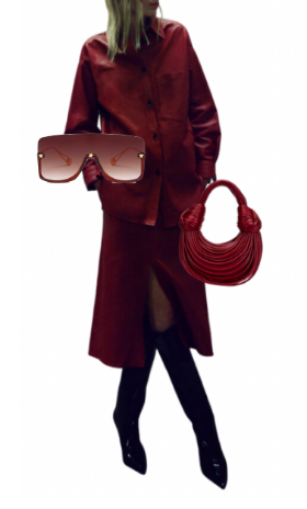 Heather Gay's Red Leather Outfit and Bag