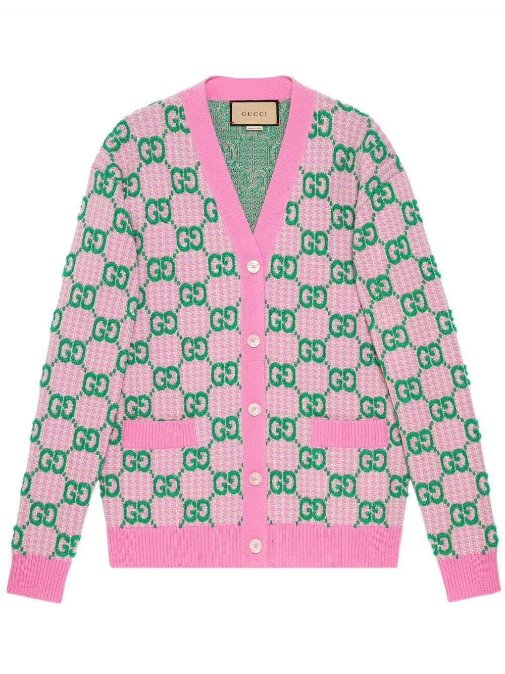 Kyle Richards' Pink and Green Logo Cardigan