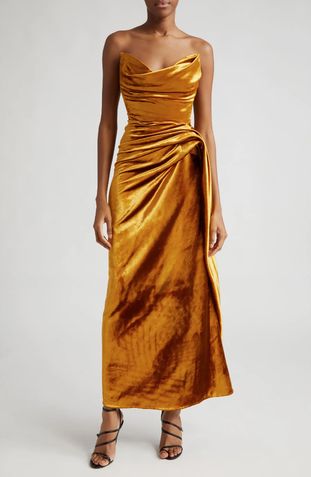 Madison LeCroy's Gold Strapless Gown