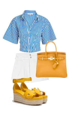 Nicole Martin's Blue and White Striped Shirt and Shorts