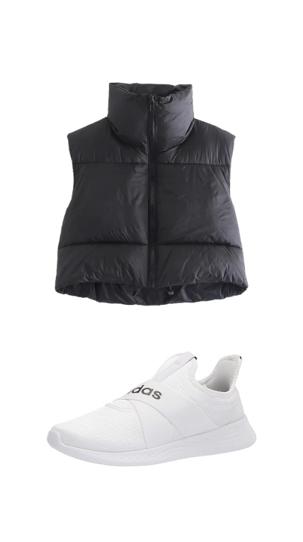 Olivia Flowers' Black Cropped Vest and Sneakers