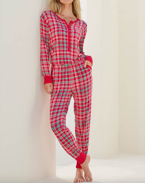 Olivia Flowers' Red Plaid Pajama Onsie